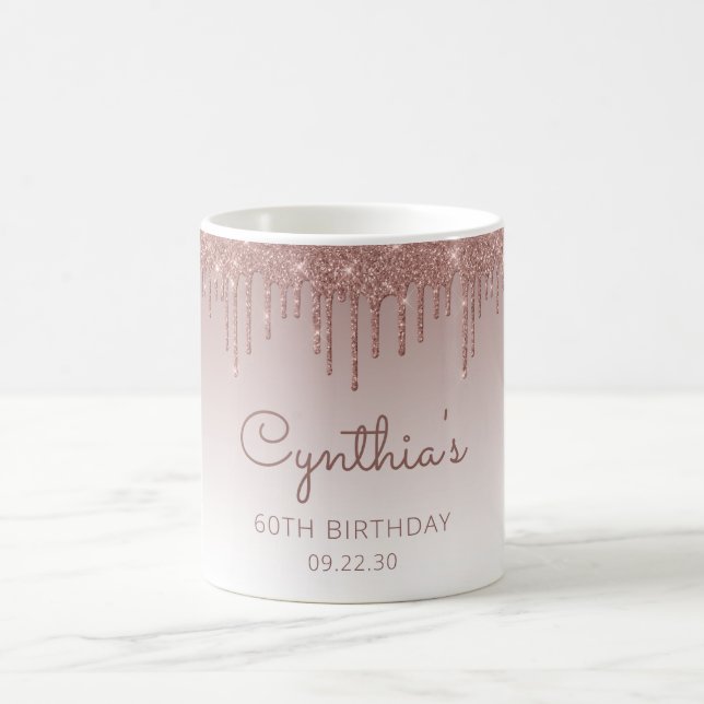 Caneca De Café Taça de 60º Aniversário com Brilho em Dourado Rosa (Centro)