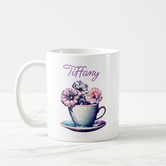 Caneca De Café Taça de chá e flores Bonito personalizadas (Esquerda)