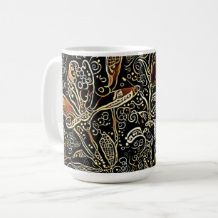 Caneca De Café Taça Floral de Arte Negra e Dourada