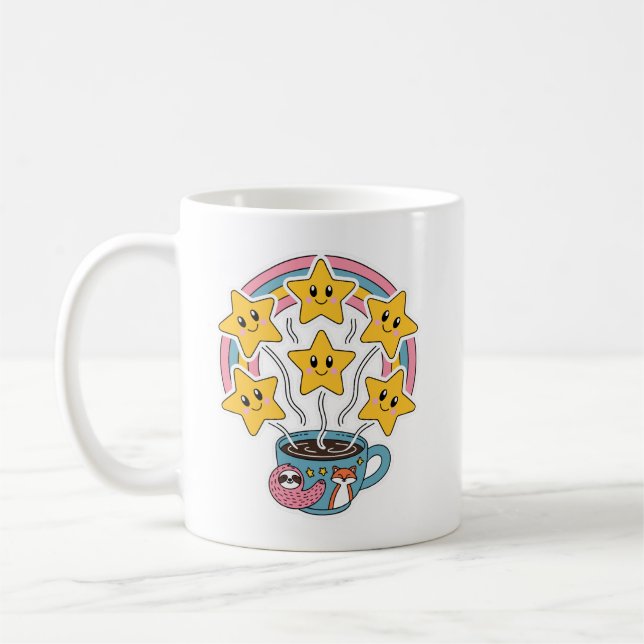 Caneca De Café Taça Kawaii - Taça Arco-Íris Cuta com Estrelas (Esquerda)