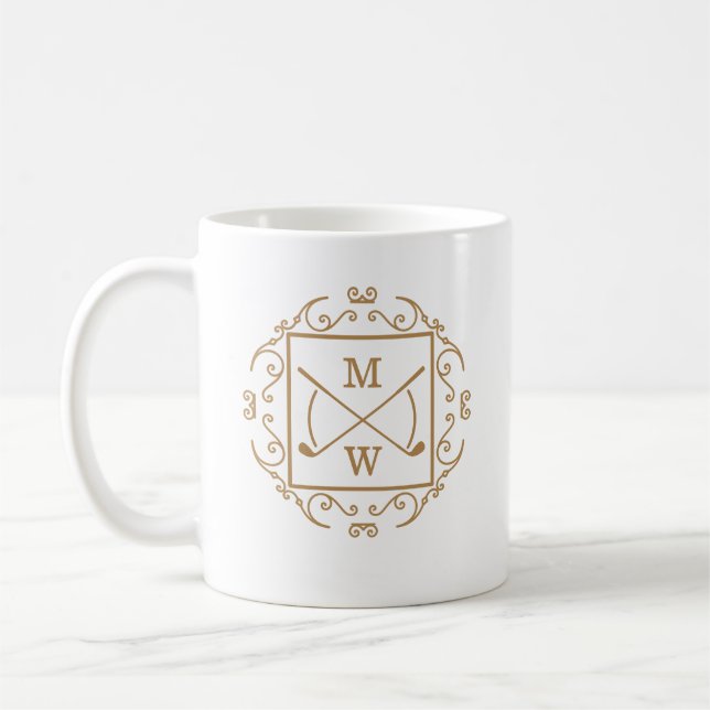 Caneca De Café Tacos de Golfe Monograma Elegante (Esquerda)