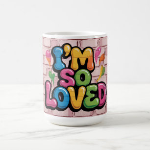 Caneca De Café Tag de Grafite 'Eu Sou Muito Amado' em Tijolo Rosa