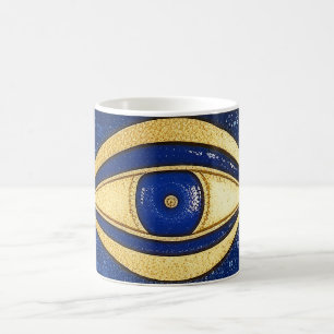 Caneca De Café Talismã Dourado + Olho Mau Azul