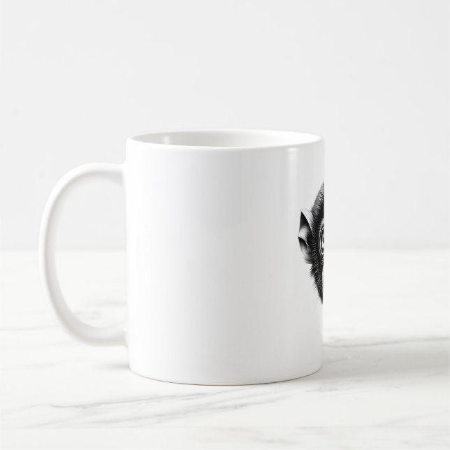 Caneca De Café Tamarin Cabeça de Macaco Camisa Preta e Branca (Esquerda)
