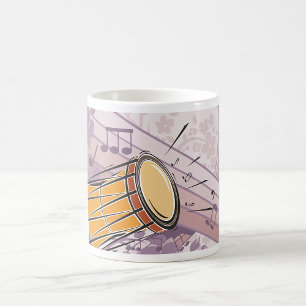 Caneca De Café Tambor Bongo Tradicional Com Notas Musicais