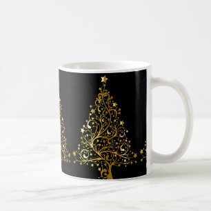 Caneca De Café Tampão da árvore de Natal Elegante Dourada e Merry