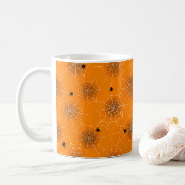 Caneca De Café Tampão de café do Dia das Bruxas de Aranha Laranja (Com Donut)