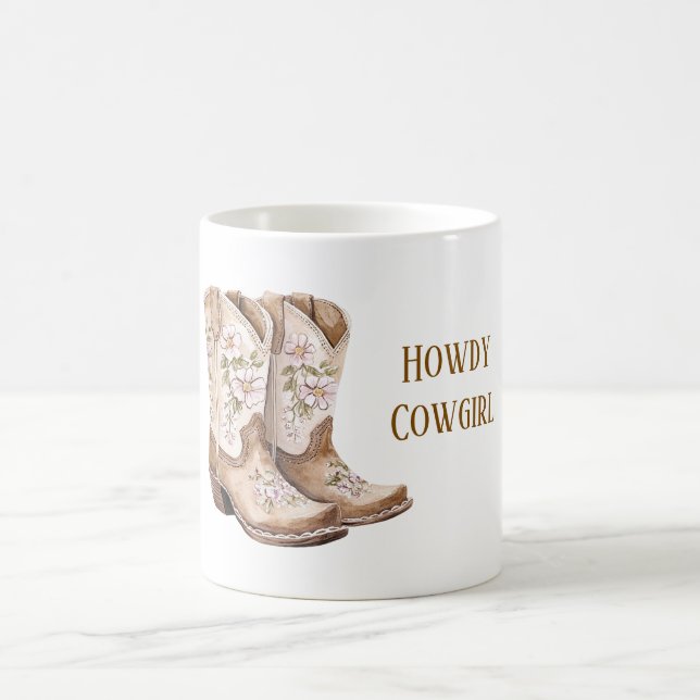 Caneca De Café Tan Brown Blush Pink Floral Cowgirl Boots (Centro)