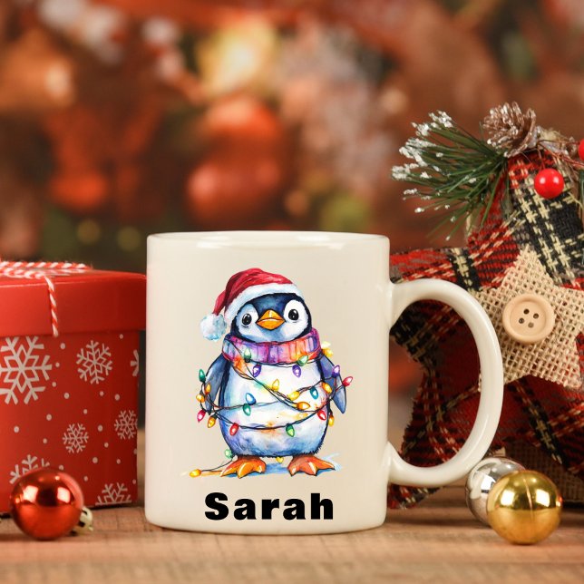 Caneca De Café Tangido no Natal de Lights Penguin (Tangled in Lights Penguin Christmas Coffee Mug)