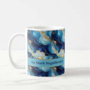 Caneca De Café "Tanta Magnitude" Azul Dourado Decorativo