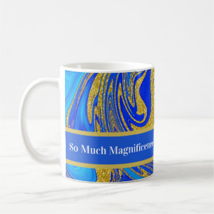 Caneca De Café "Tanta Magnitude" Azul Dourado Decorativo