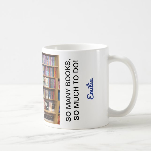 Caneca De Café Tantos livros Citam Amantes de Livros, Nome Person (Direita)