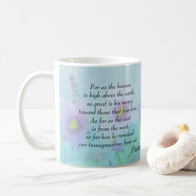 Caneca De Café Tão Alto quanto o Céu, Salmos 103:11,12 (Com Donut)