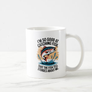 Caneca De Café "Tão bom na pesca, peixes contam histórias" Design