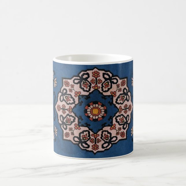 Caneca De Café Tapete com Padrão Persa Turco Azul Oriental (Centro)