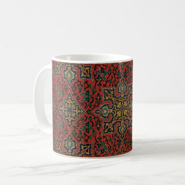 Caneca De Café Tapete de Carpete Persa Vermelho Azul Clássico (Frente Esquerda)