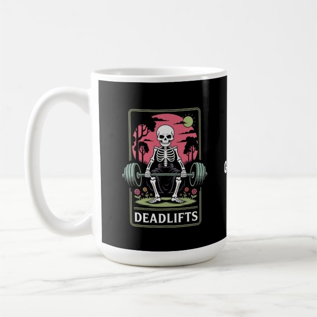 Caneca De Café Tarot Card Deadlifos Funny Skeleton Workout Design (Esquerda)