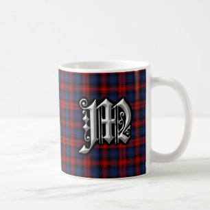 Caneca De Café Tartan azul vermelho do monograma da letra M de