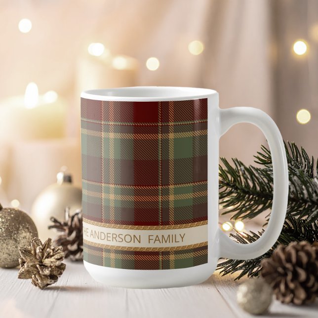 Caneca De Café Tartan Merry Christmas Gold Frame ID1141A (Criador carregado)
