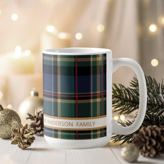Caneca De Café Tartan Merry Christmas Gold Frame ID1141B (Criador carregado)