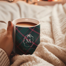 Caneca De Café Tartan Verde e Rosa | Monograma Personalizado com