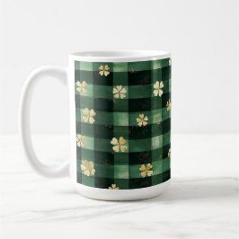 Caneca De Café Tartan Verde Trevos Dourados Dia de São Patrício