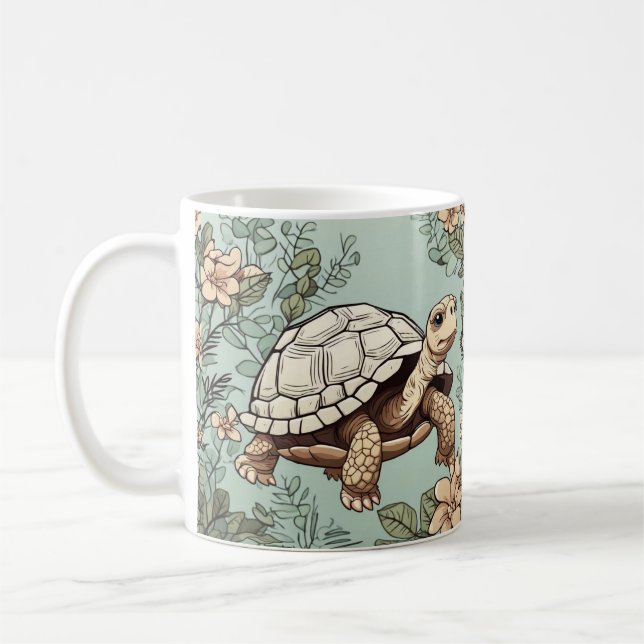 Caneca De Café Tartaruga-branca com flores (Esquerda)