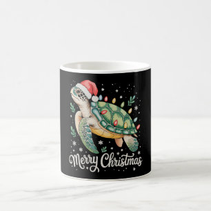 Caneca De Café Tartaruga Chapéu de Papai Noel Luzes Feliz Natal