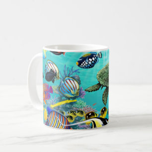 Caneca De Café Tartaruga de mar tropical havaiana dos peixes da