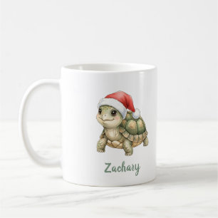 Caneca De Café Tartaruga de Natal com Chapéu de Papai Noel em Aqu