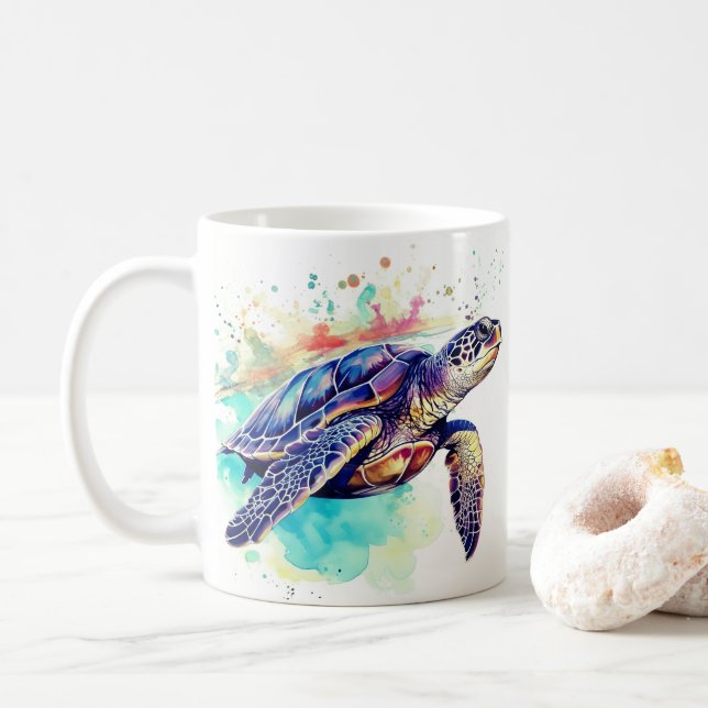 Caneca De Café Tartaruga-do-mar Pintura aquosa (Com Donut)