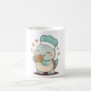 Caneca De Café Tartaruga Fofa de Chapéu de Chef Comendo Biscoito