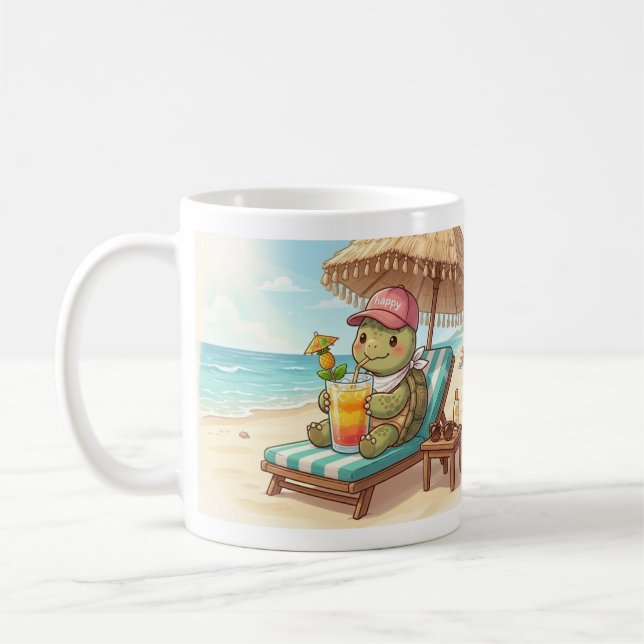 Caneca De Café Tartaruga fofa na praia (Esquerda)