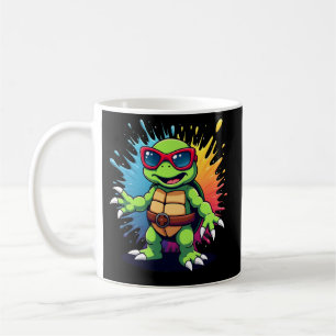 Caneca De Café Tartaruga Fofa Usando Óculos de Sol Tinta Espalha