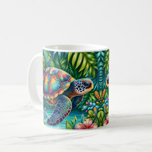 Caneca De Café Tartaruga Marinha Botânica (Frente Esquerda)
