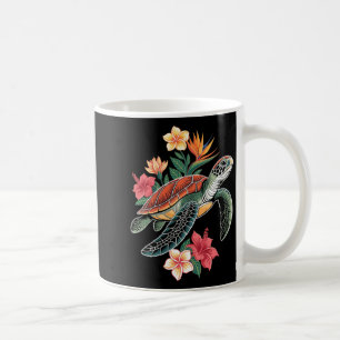 Caneca De Café Tartaruga Marinha Hibisco Oceano Vida Selvagem Fem