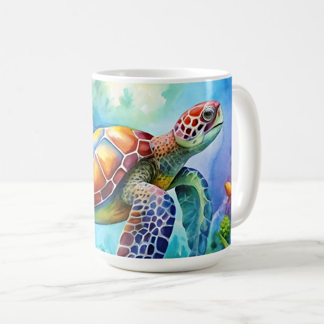 Caneca De Café Tartaruga Marinha Pintada (Frente Esquerda)