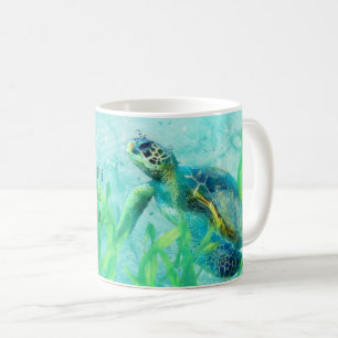 Caneca De Café Tartaruga Marinha Praia Oceânica Arte Elegante Tro