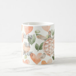 Caneca De Café Tartaruga Marinha Sonhos Corações Pêssego