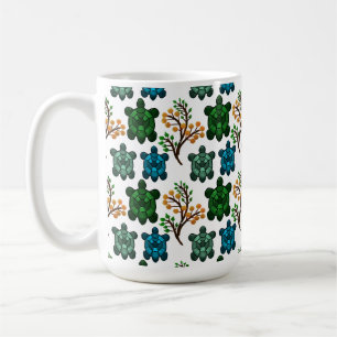 Caneca De Café Tartaruga Marinha Tropical Padrão Floral Oceano