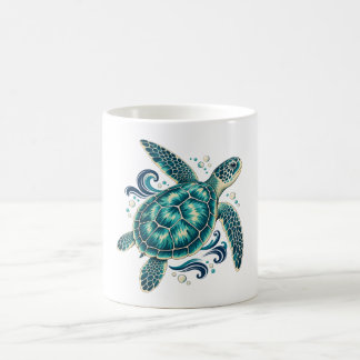 Caneca De Café Tartaruga Marinha Verde-azulada com Ondas do Ocean