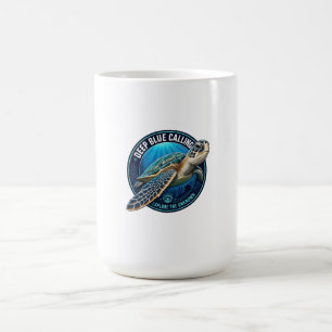 Caneca De Café Tartaruga marinha verde dentro de um emblema de oc
