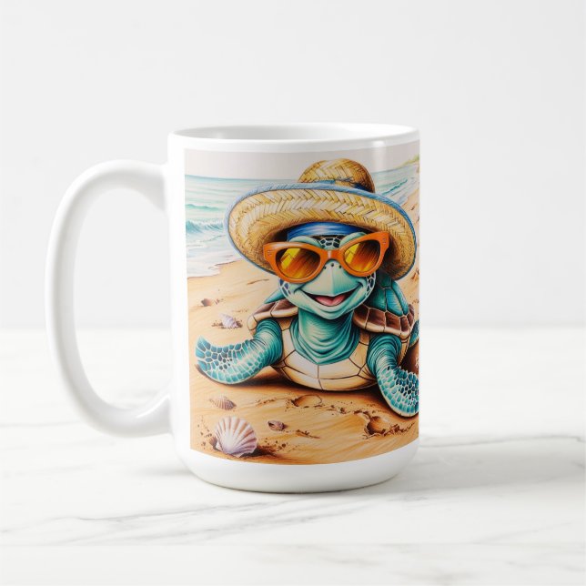 Caneca De Café Tartaruga Personalizável Na Praia (Esquerda)