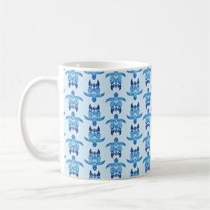 Caneca De Café Tartarugas de Honu Tribais Azuis Escuras