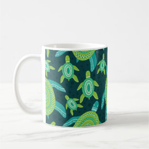 Caneca De Café Tartarugas de ornamento verde: padrão de safra.