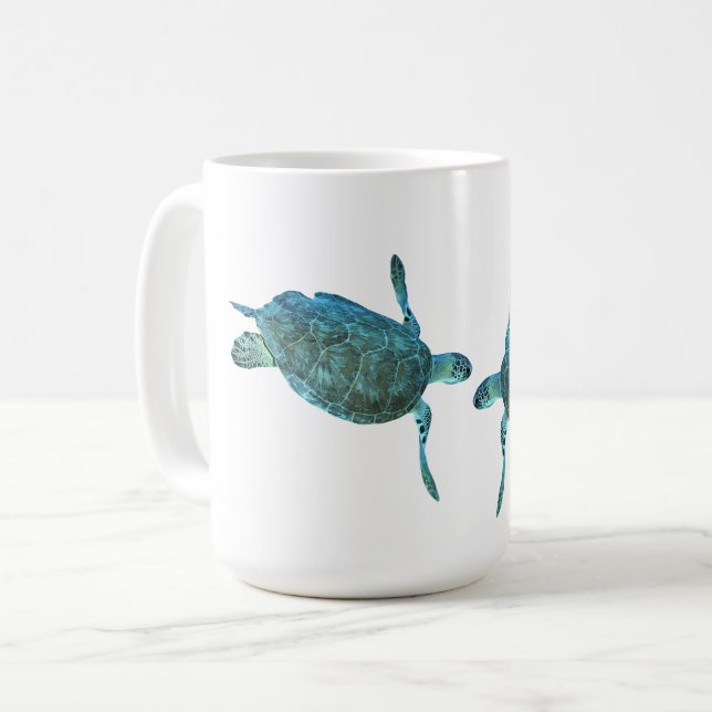 Caneca De Café Tartarugas Marinhas Azul Turquesa Oceano Praia Ele (Frente Esquerda)