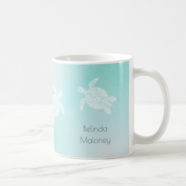 Caneca De Café Tartarugas Marinhas Branco Turquesa Personalizar (Direita)
