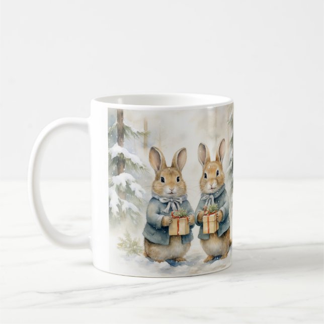 Caneca De Café Tasse de Noël illustrée de jolis lapins. (Esquerda)
