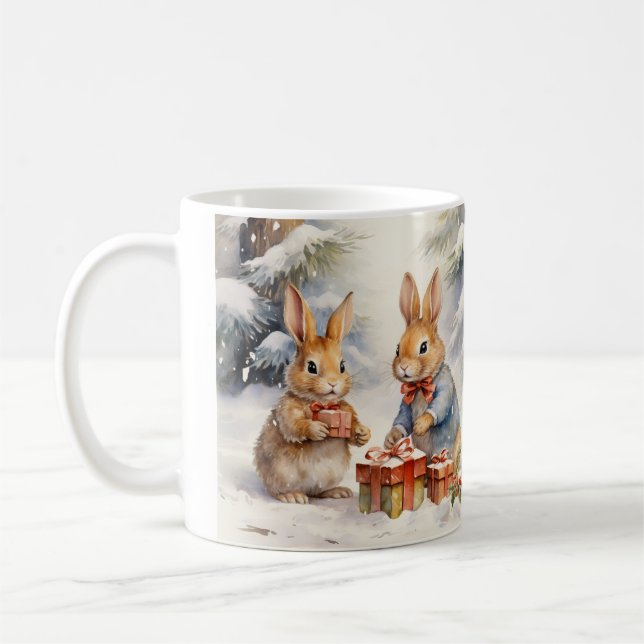 Caneca De Café Tasse de Noël illustrée de jolis lapins (Esquerda)