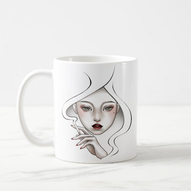 Caneca De Café Tasse fille enfumée blanche minimal (Esquerda)
